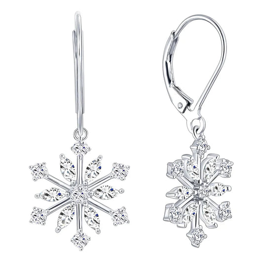 Sterling Silver CZ Snowflake Leverback Earrings